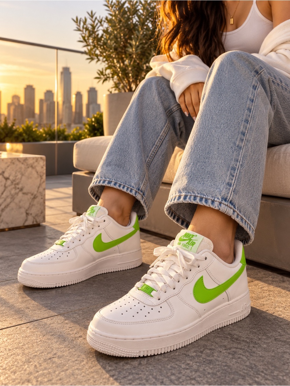 Nike Air Force 1 Low - White with Lime Green Swoosh